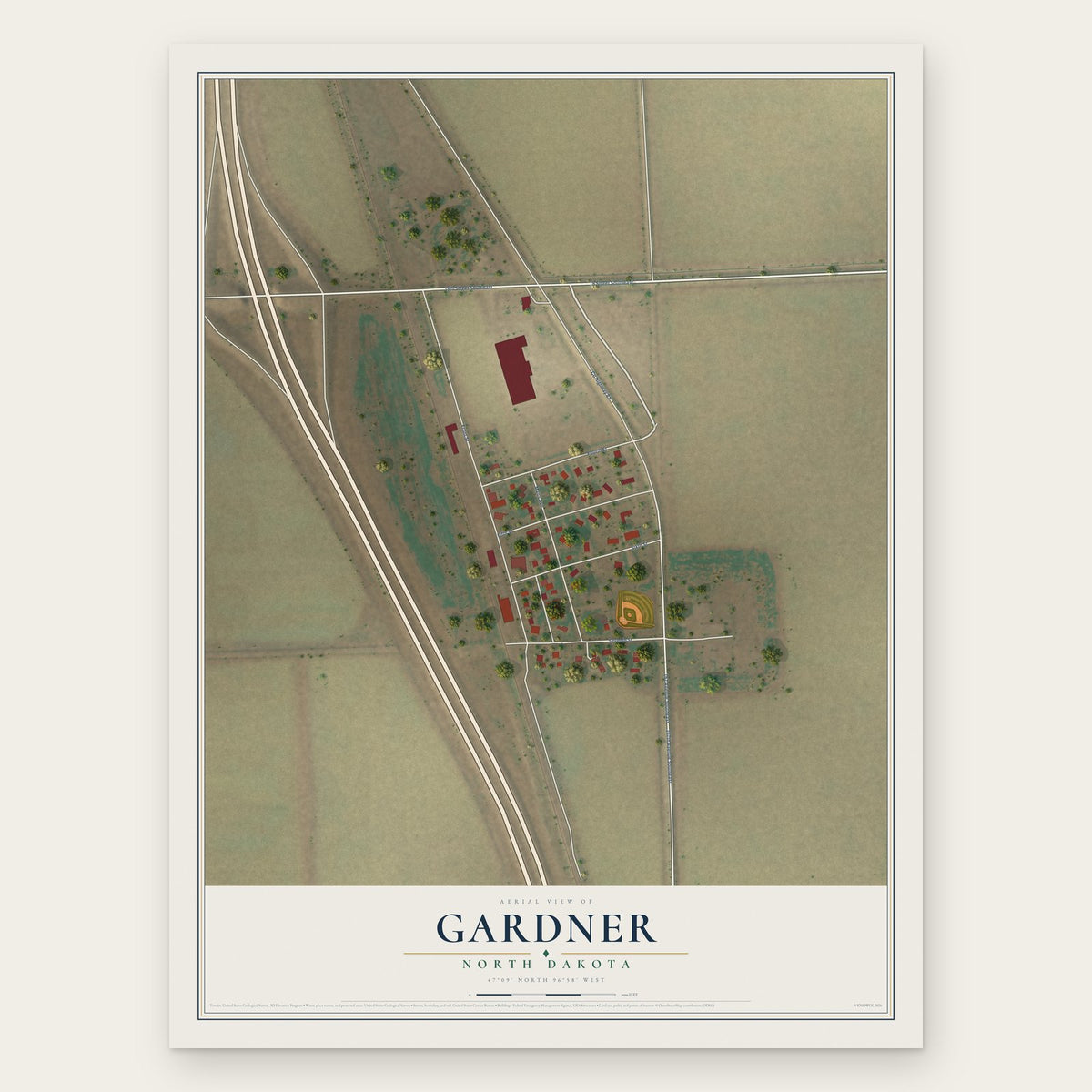 Gardner, North Dakota map print, the full design