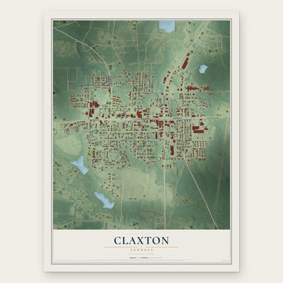 Claxton, Georgia map print, the full design