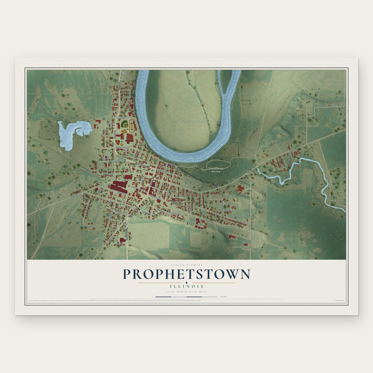 Prophetstown, Illinois map print, the full design