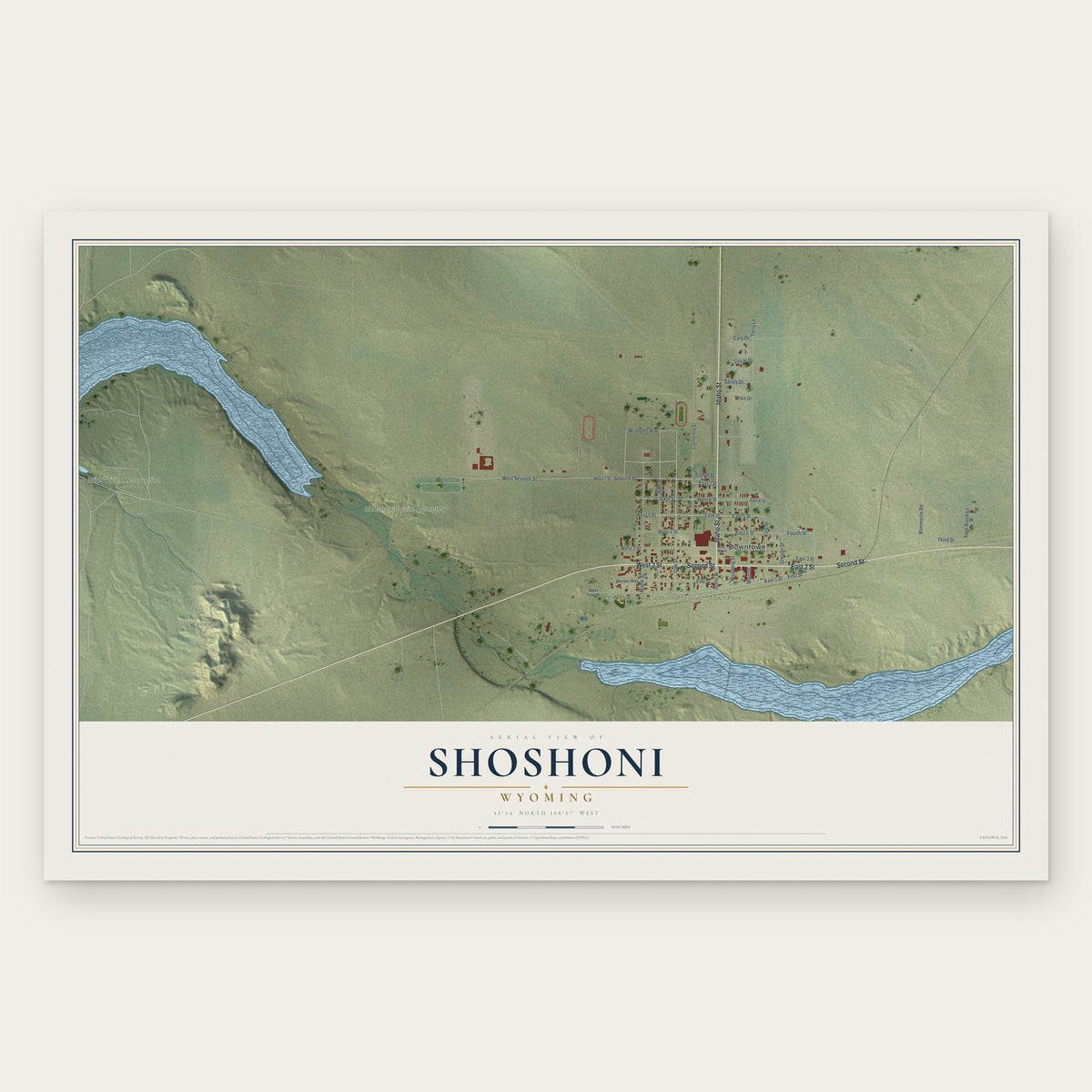Shoshoni, Wyoming map print, the full design