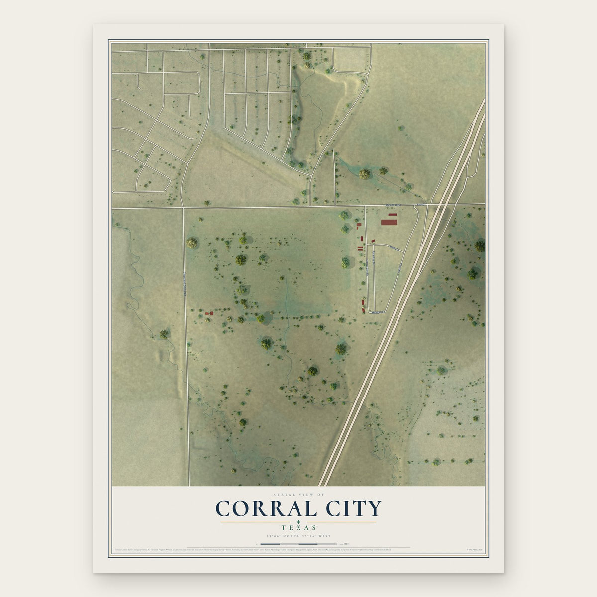 Corral City, Texas map print, the full design