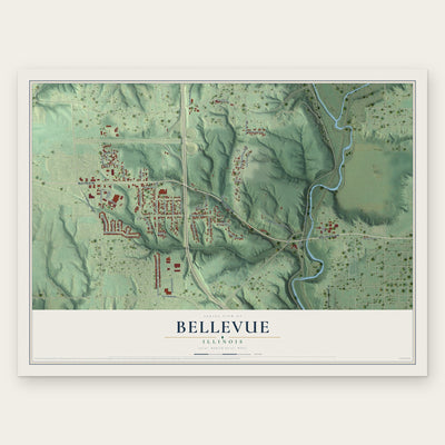 Bellevue, Illinois map print, the full design