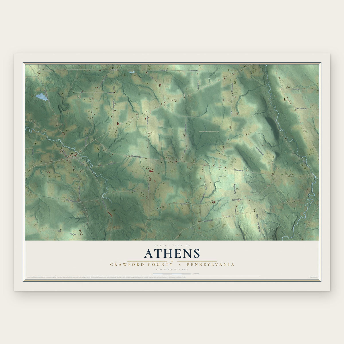 Athens, Crawford County, Pennsylvania map print, the full design