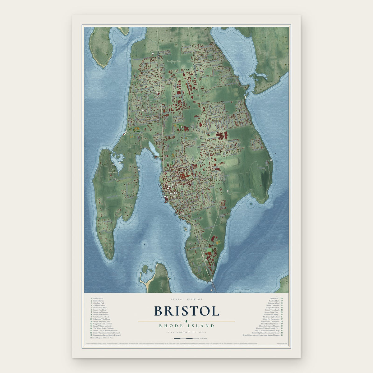 Bristol, Rhode Island map print, the full design