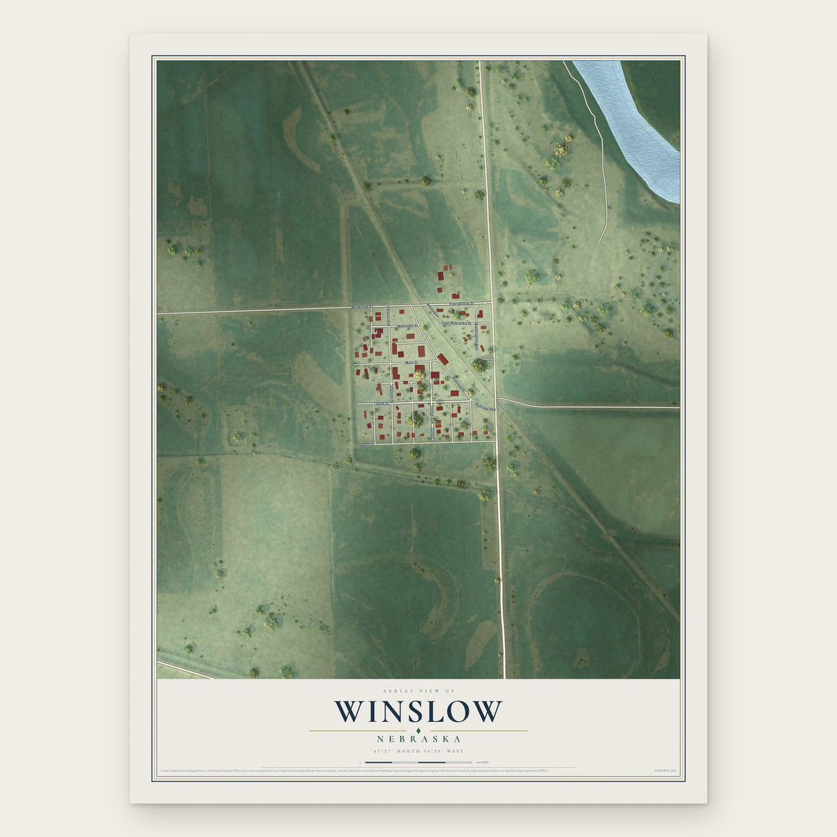 Winslow, Nebraska map print, the full design