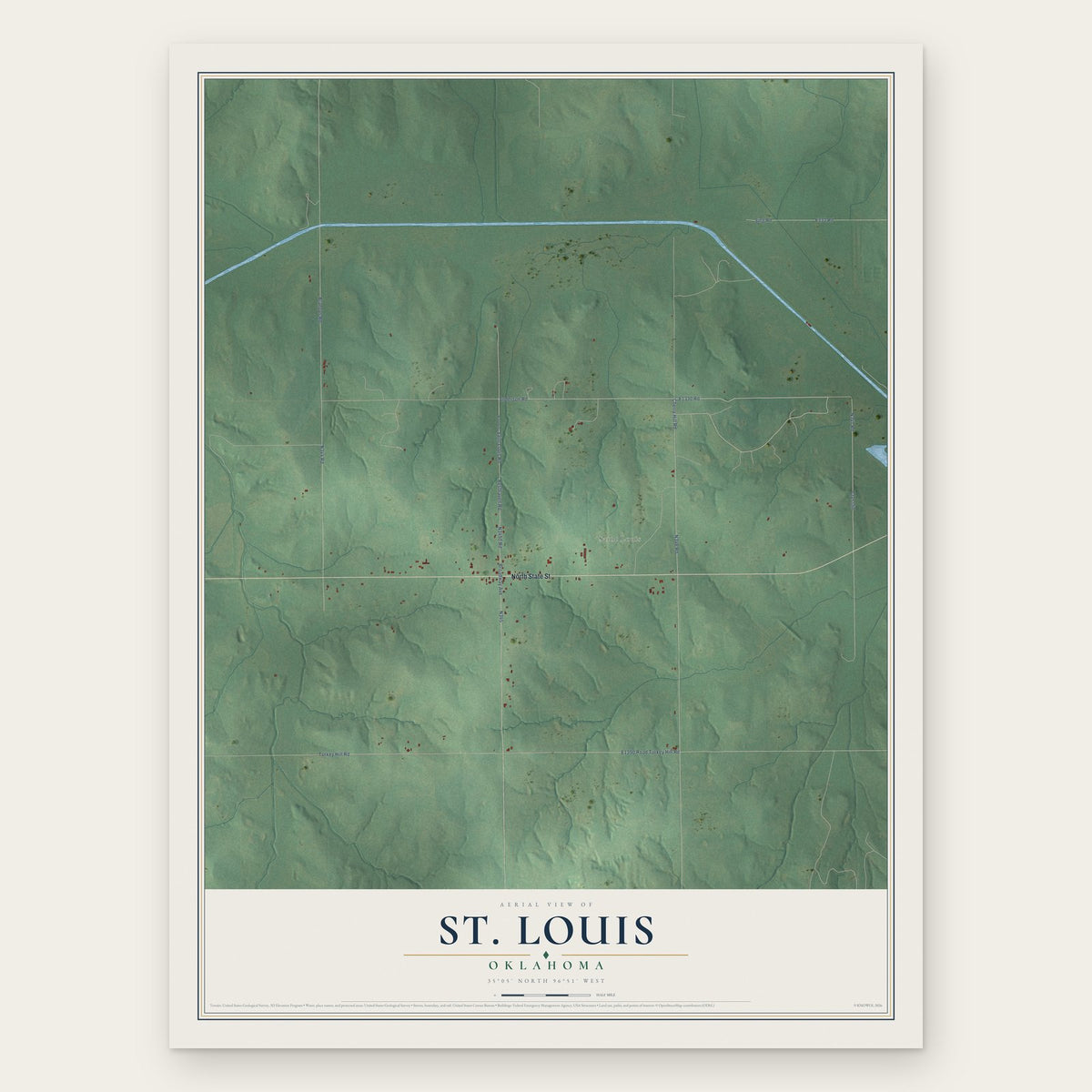 St. Louis, Oklahoma map print, the full design