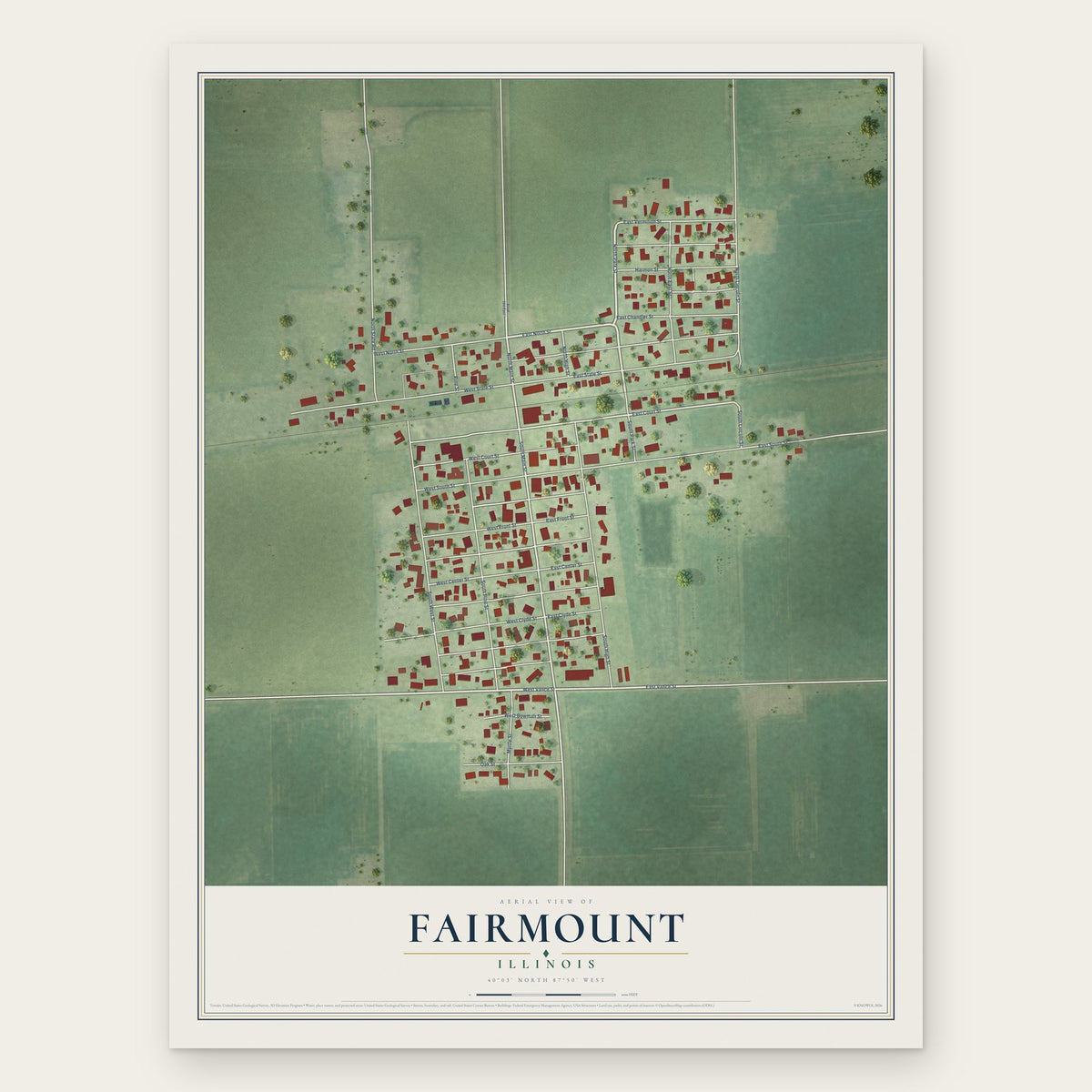 Fairmount, Illinois map print, the full design