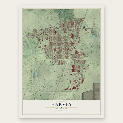 Harvey, Illinois map print, the full design