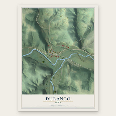 Durango, Iowa map print, the full design