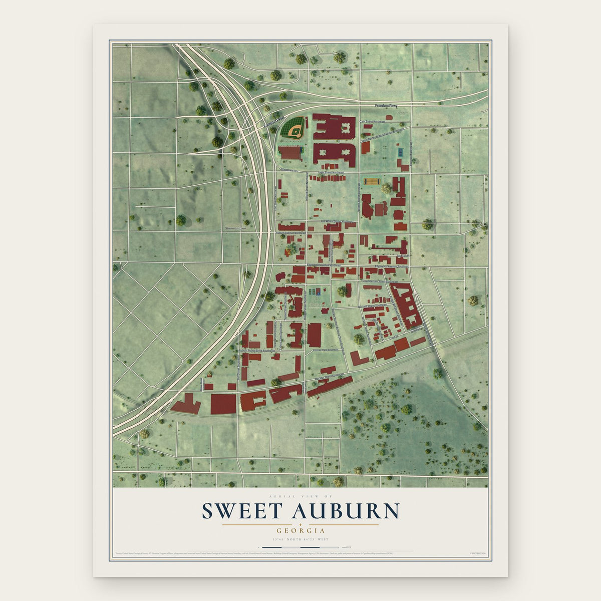 Sweet Auburn, Georgia map print, the full design
