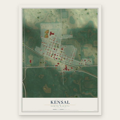 Kensal, North Dakota map print, the full design