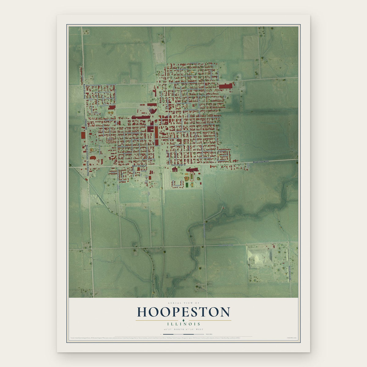 Hoopeston, Illinois map print, the full design