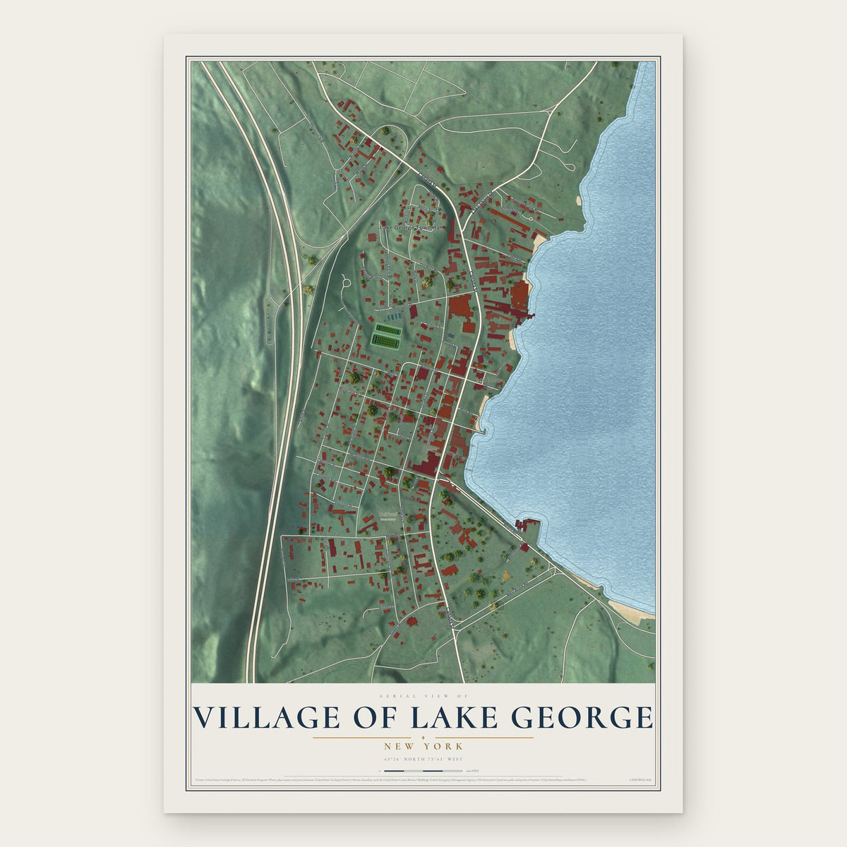 Village of Lake George, New York map print, the full design