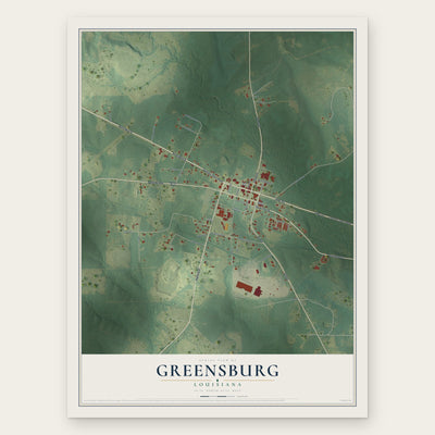 Greensburg, Louisiana map print, the full design