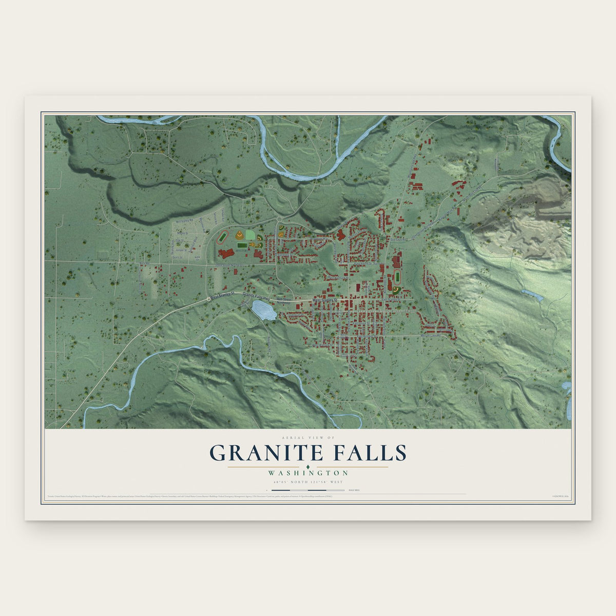 Granite Falls, Washington map print, the full design