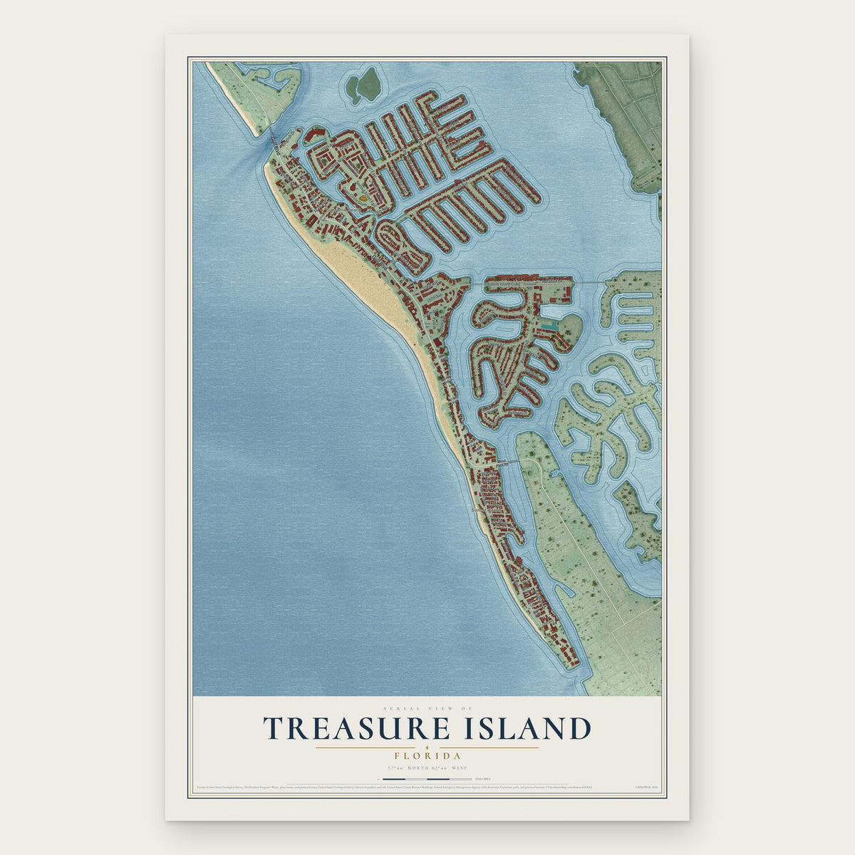 Treasure Island, Florida map print, the full design