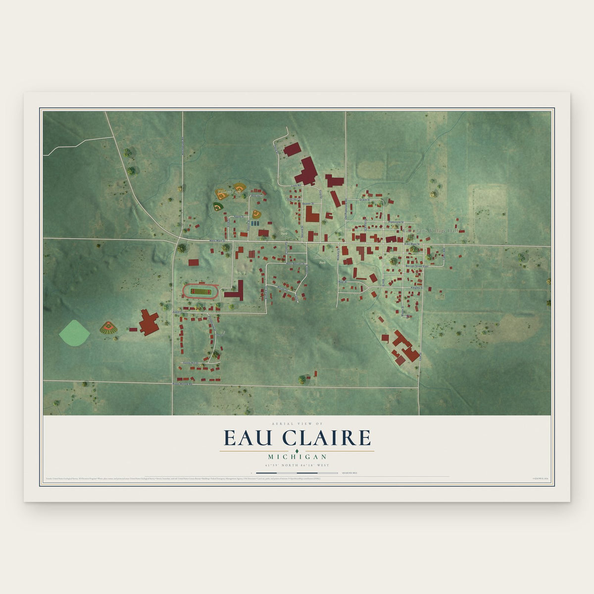Eau Claire, Michigan map print, the full design