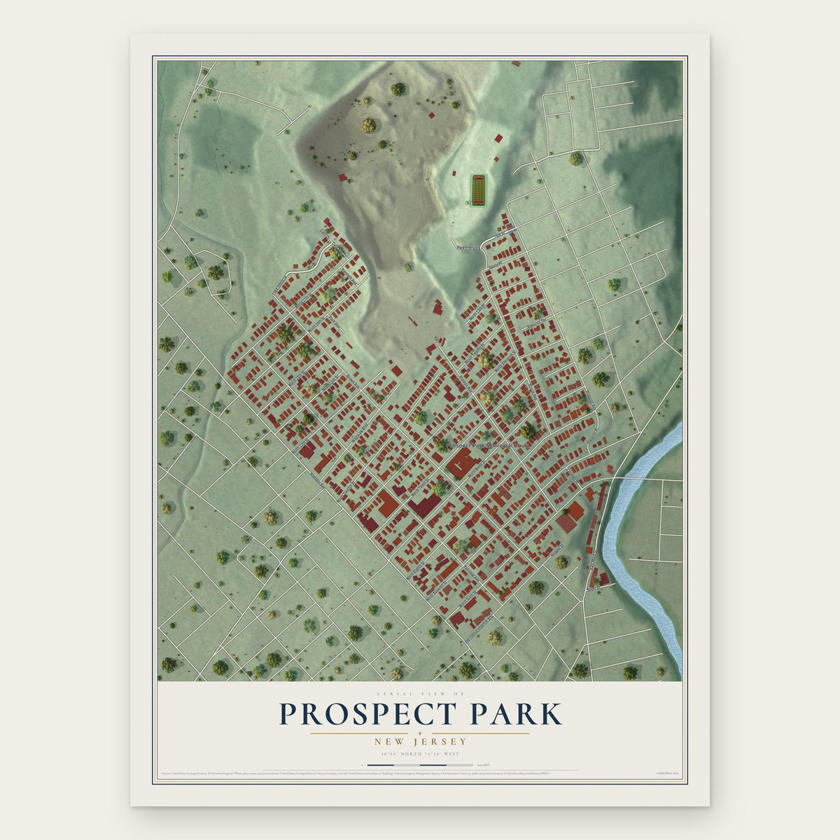 Prospect Park, New Jersey map print, the full design