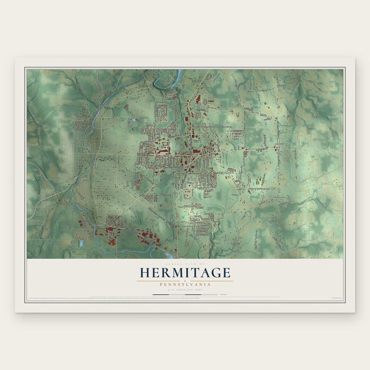 Hermitage, Pennsylvania map print, the full design