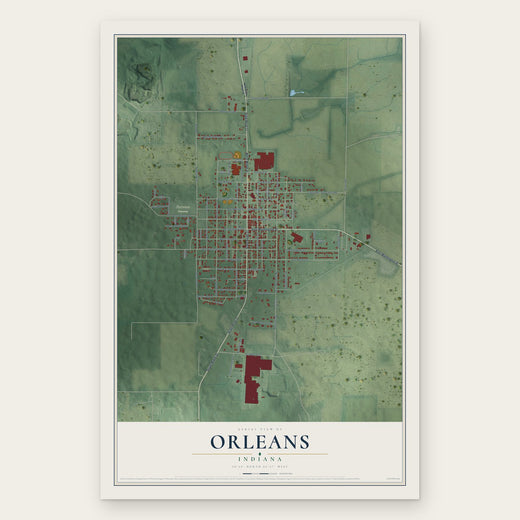 Orleans, Indiana map print, the full design
