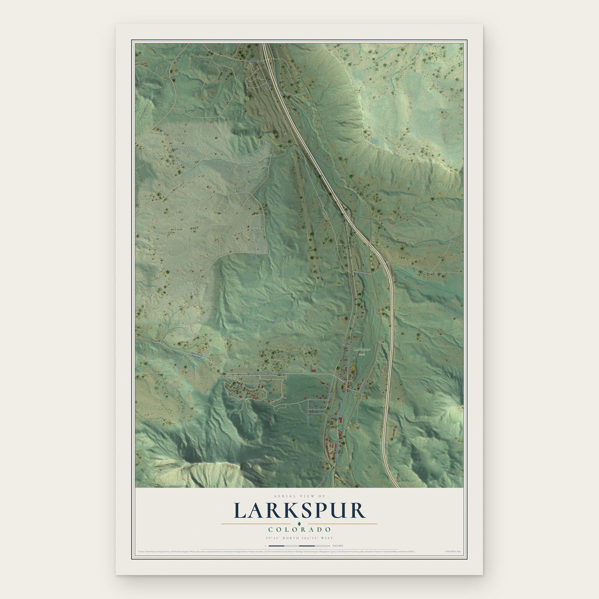 Larkspur, Colorado map print, the full design