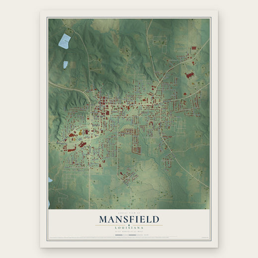 Mansfield, Louisiana map print, the full design