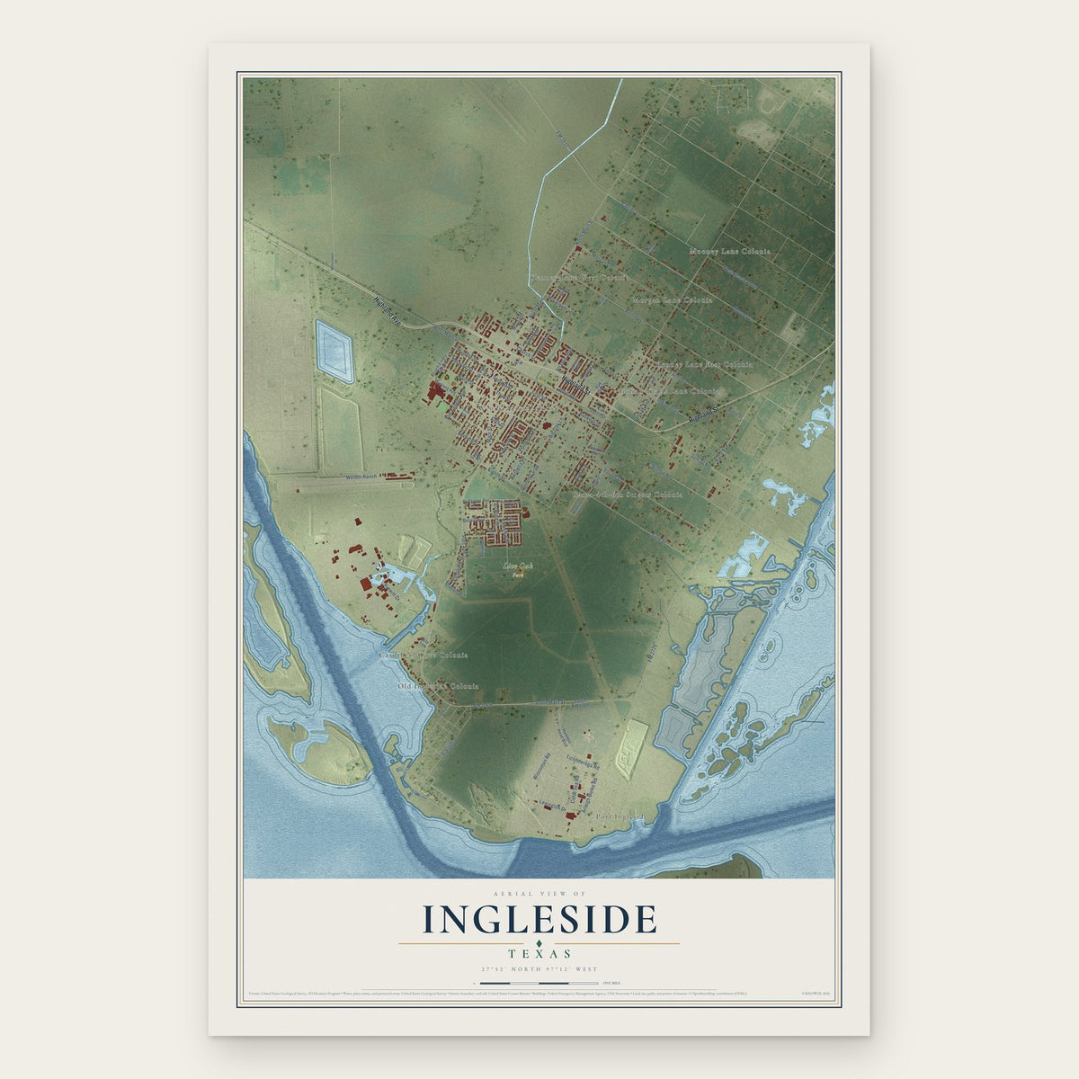 Ingleside, Texas map print, the full design