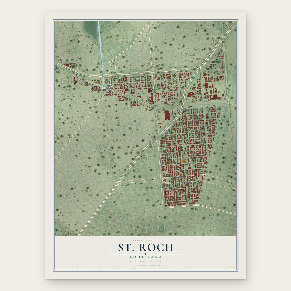 St. Roch, Louisiana map print, the full design