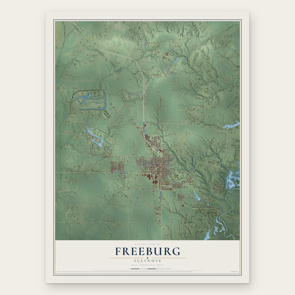 Freeburg, Illinois map print, the full design