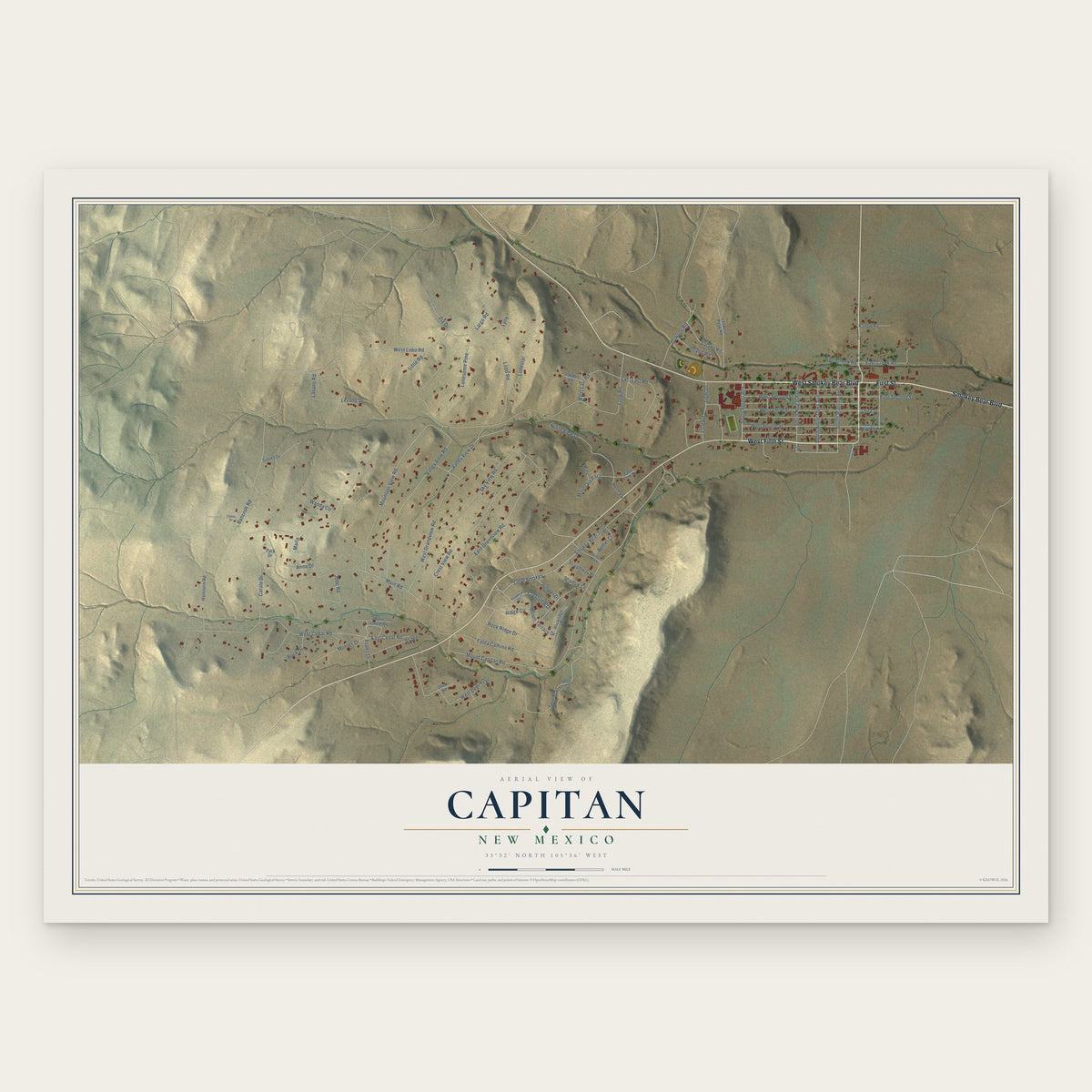 Capitan, New Mexico map print, the full design