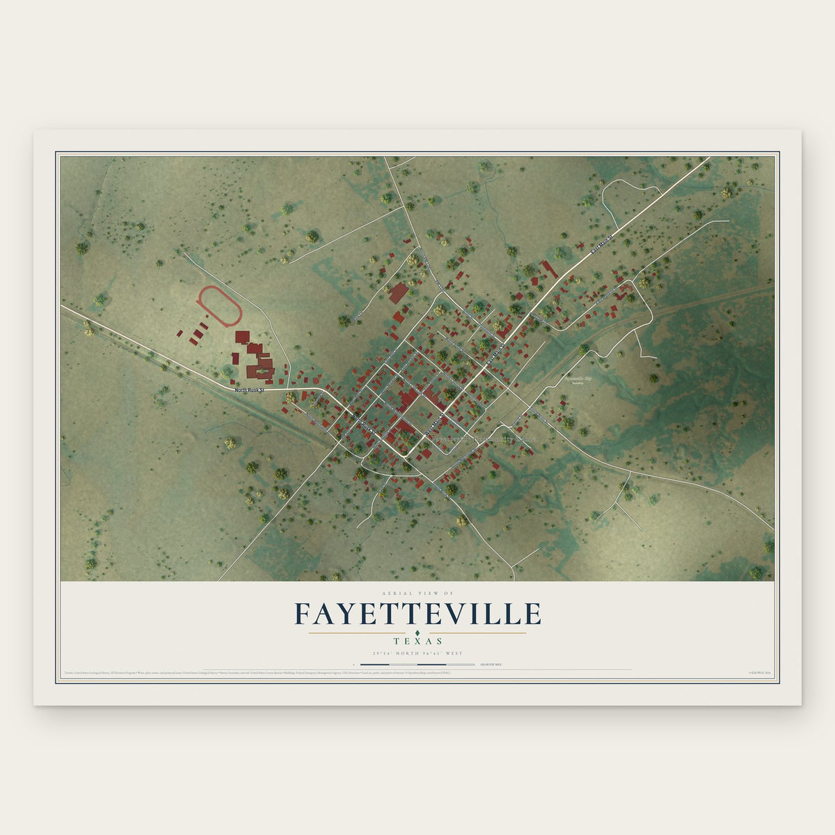 Fayetteville, Texas map print, the full design