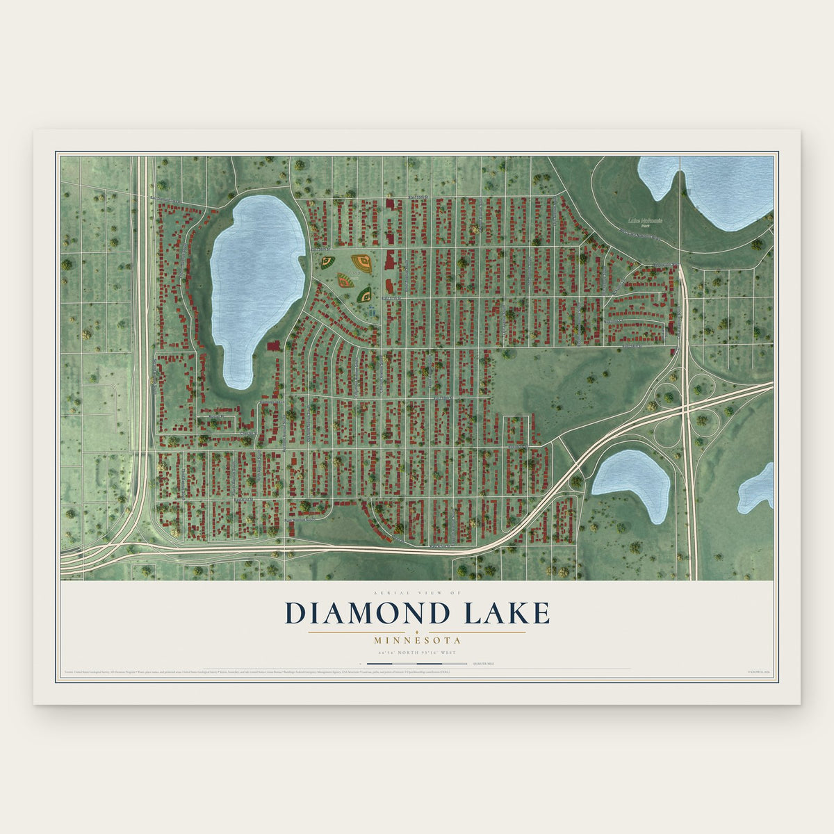Diamond Lake, Minnesota map print, the full design