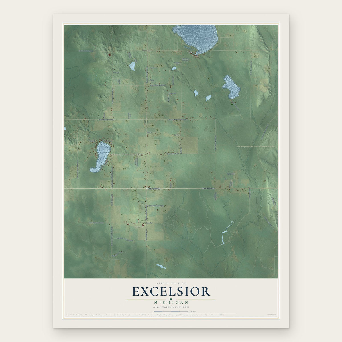 Excelsior, Michigan map print, the full design