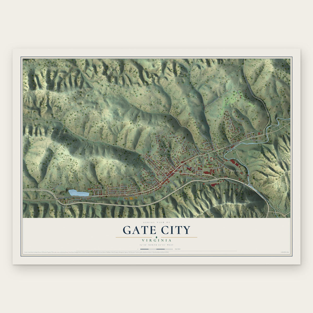 Gate City, Virginia map print, the full design