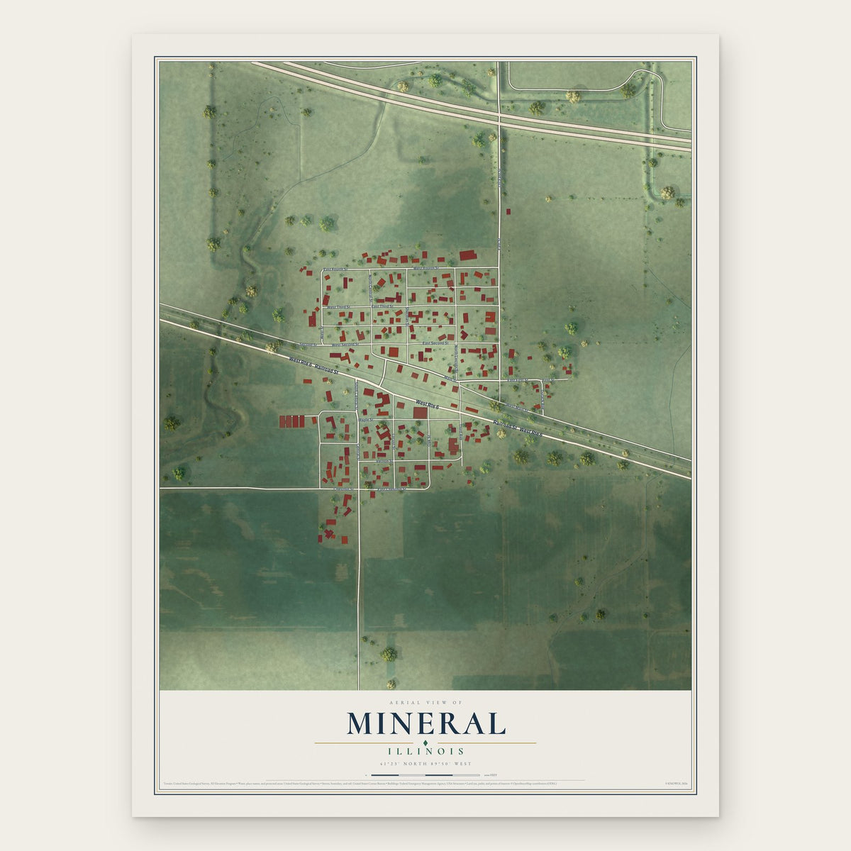 Mineral, Illinois map print, the full design