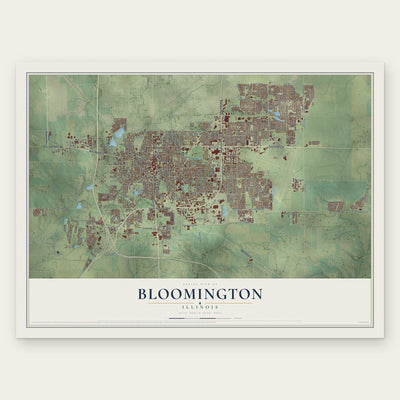 Bloomington, Illinois map print, the full design