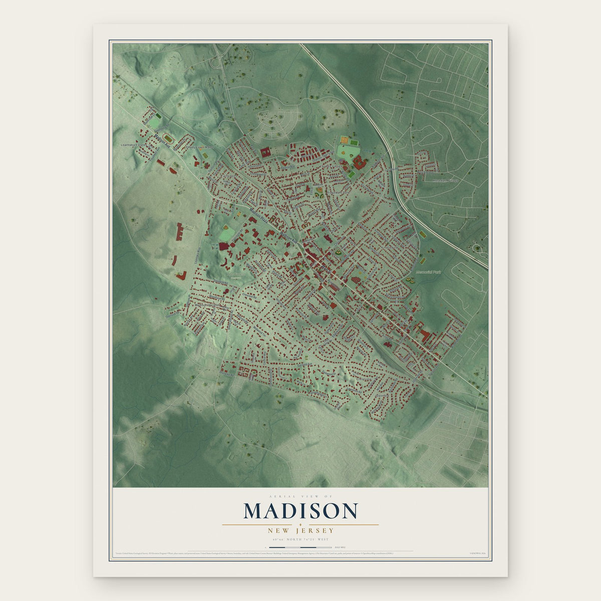 Madison, New Jersey map print, the full design