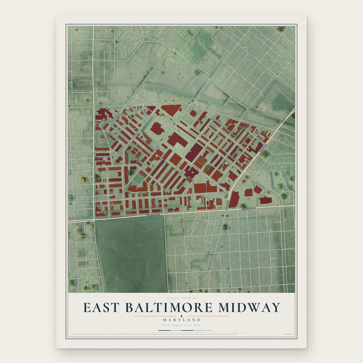 East Baltimore Midway, Maryland map print, the full design