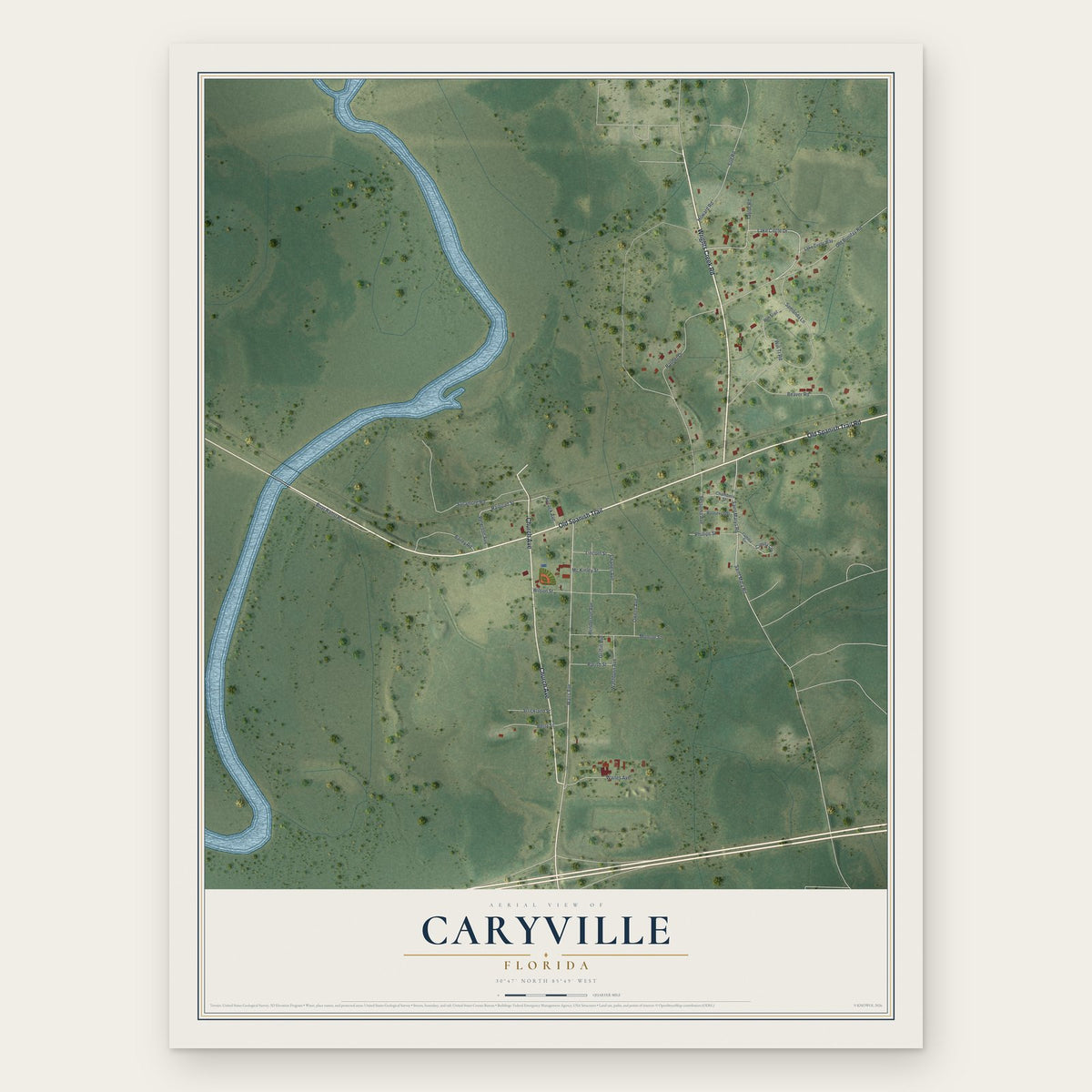 Caryville, Florida map print, the full design
