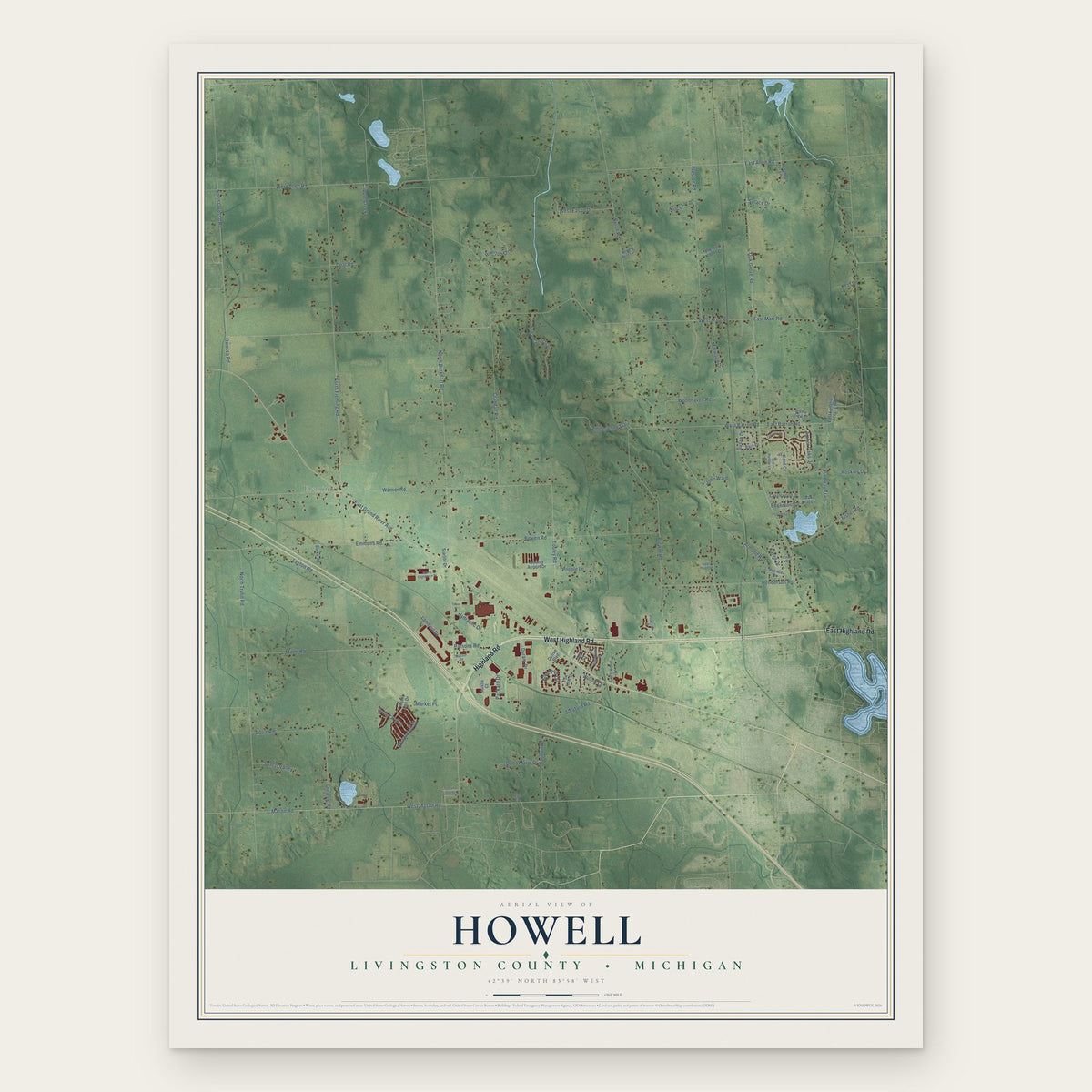 Howell, Livingston County, Michigan map print, the full design