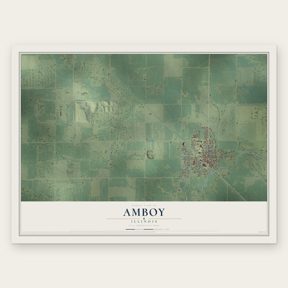 Amboy, Illinois map print, the full design