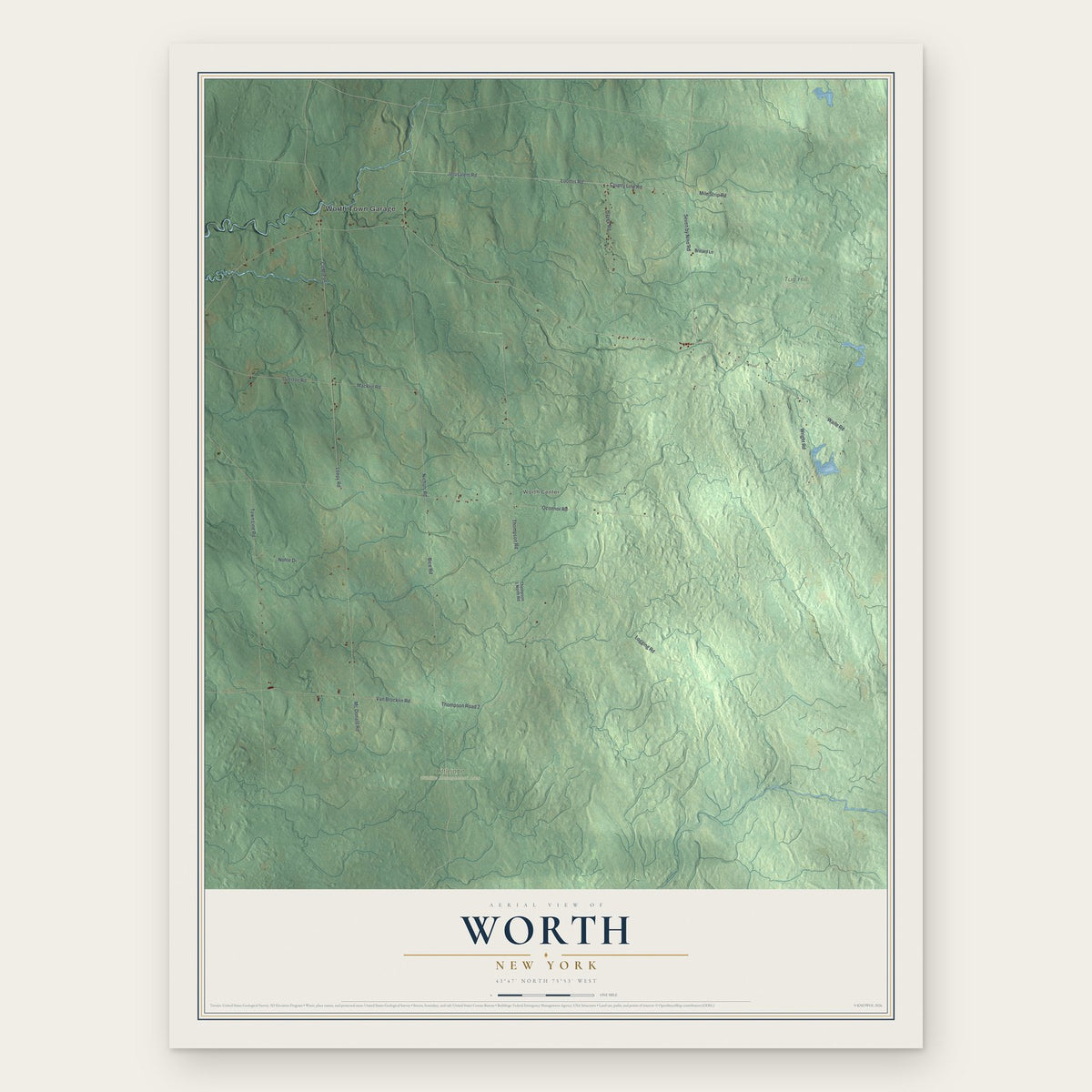 Worth, New York map print, the full design