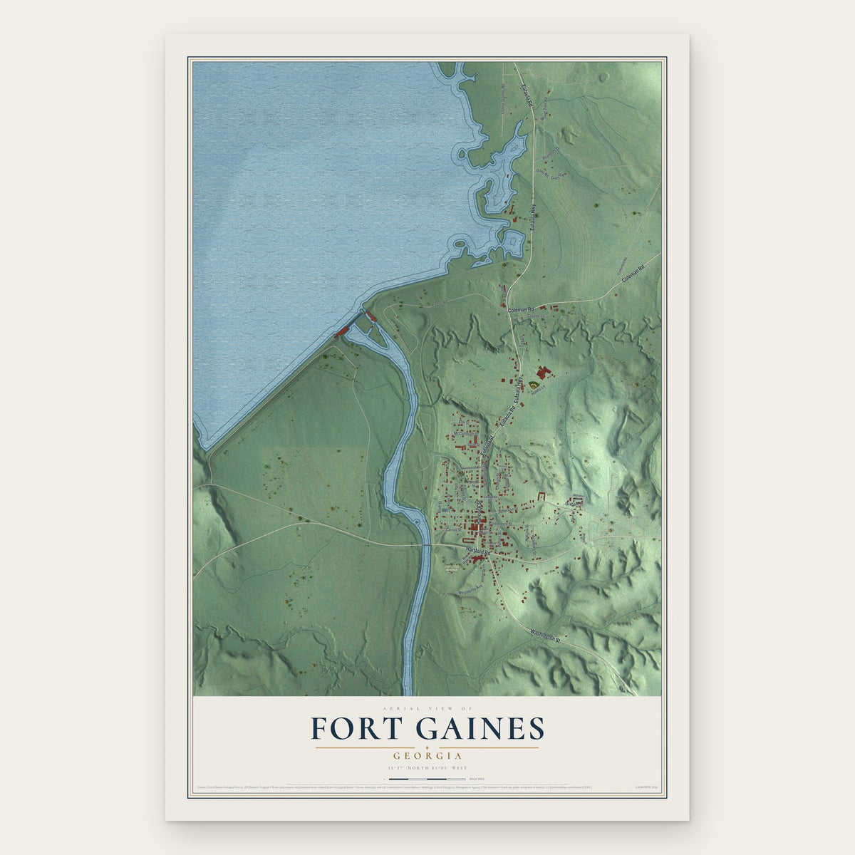 Fort Gaines, Georgia map print, the full design