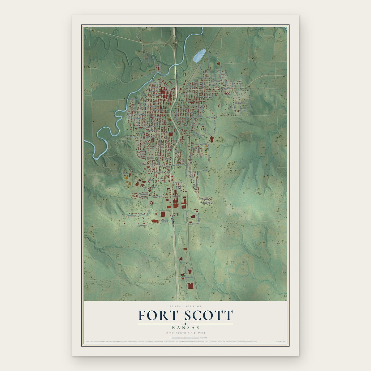 Fort Scott, Kansas map print, the full design