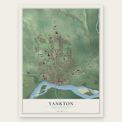 Yankton, South Dakota map print, the full design