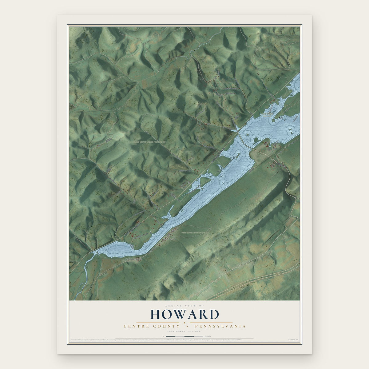 Howard, Centre County, Pennsylvania map print, the full design