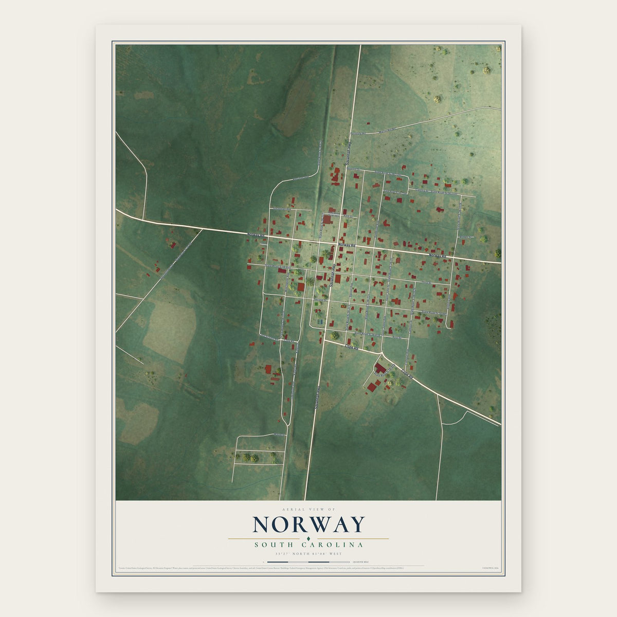 Norway, South Carolina map print, the full design