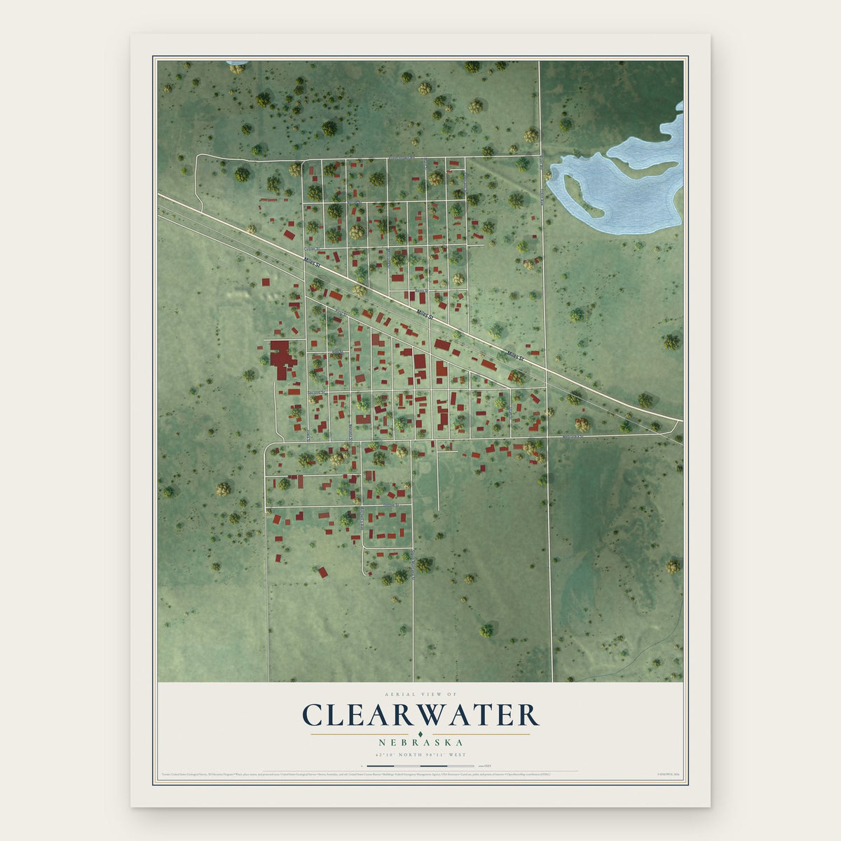 Clearwater, Nebraska map print, the full design