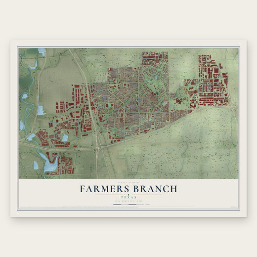 Farmers Branch, Texas map print, the full design