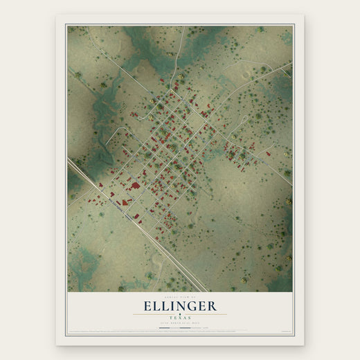 Ellinger, Texas map print, the full design